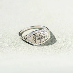 Pure Silver Flower Drop Glue Oil Zircon Ring for Women