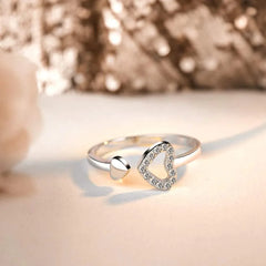 925 Sterling Silver Inlaid Zircon Heart Open Ring for Women