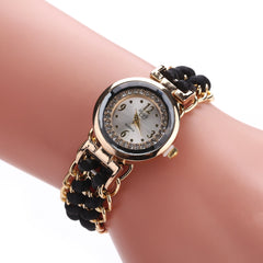 Women's Woven Retractable Rope Small Dial Quartz Watch with Diamond Inlay