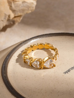 Women's Stainless Steel Heart Rhinestone Ring