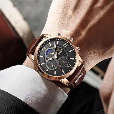Luxury Men Leather Quartz Wristwatch