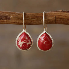 Women's Copper Natural Stone Teardrop Shape Earrings