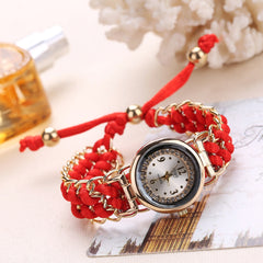 Women's Woven Retractable Rope Small Dial Quartz Watch with Diamond Inlay