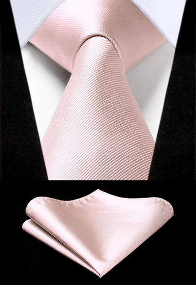 HISDERN Men's Solid Color Satin Silk Formal Necktie with Pocket Square Set