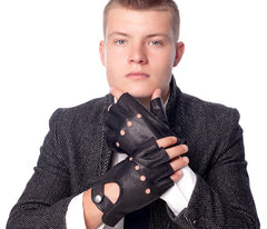 Men's Winter Half Finger Sheepskin Leather Gloves