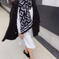 Autumn Winter Letter Print Twill Warm Scarf for Women