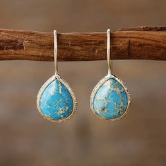 Women's Copper Natural Stone Teardrop Shape Earrings