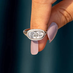 Pure Silver Flower Drop Glue Oil Zircon Ring for Women