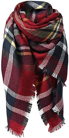 Women's Autumn Winter Soft Warm Plaid Scarf with Tassels