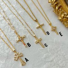 Stainless Steel Inlaid Zircon Cross Necklace for Women