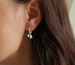 S925 Sterling Silver Simple Campanula Flower Necklace Earrings Set for Women