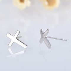 S925 Sterling Silver Fashionable Smooth Cross Earrings for Women