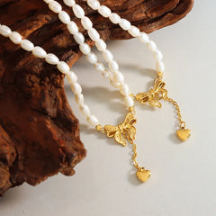 Women's Titanium Steel Freshwater Pearl Heart Necklace