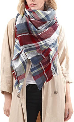 Women's Autumn Winter Soft Warm Plaid Scarf with Tassels