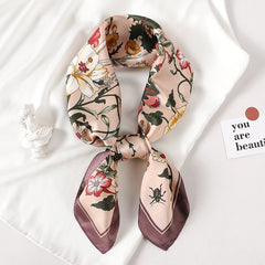 Luxury Brand Small Square Floral Silk Scarf for Women