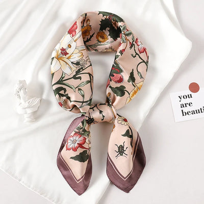 Luxury Brand Small Square Floral Silk Scarf for Women