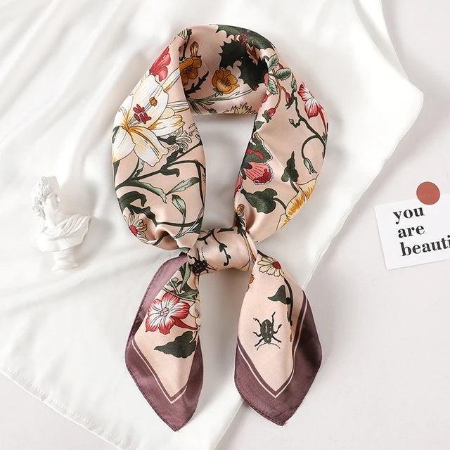 Luxury Brand Small Square Floral Silk Scarf for Women