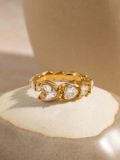 Women's Stainless Steel Heart Rhinestone Ring