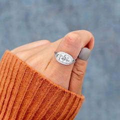 Pure Silver Flower Drop Glue Oil Zircon Ring for Women