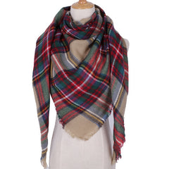 Winter Triangle Shape Plaid Cashmere Scarf for Women