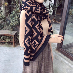 Autumn Winter Letter Print Twill Warm Scarf for Women