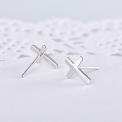 S925 Sterling Silver Fashionable Smooth Cross Earrings for Women