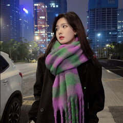 Women Plaid Winter Thick Pashmina Cashmere Scarf with Tassels