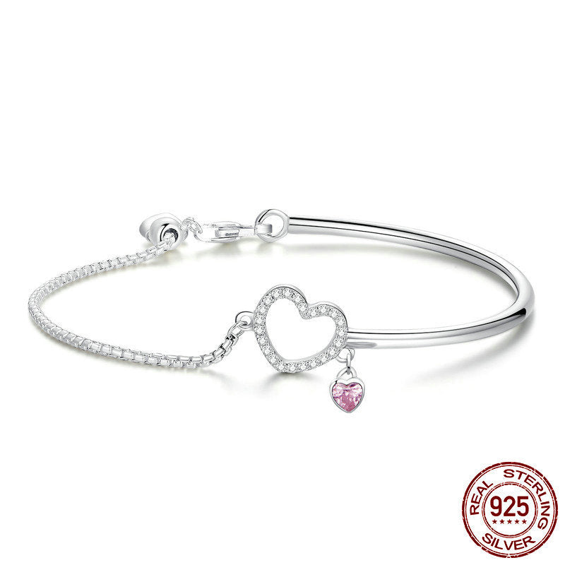 S925 Pure Sterling Silver Heart Design Women's Bracelet