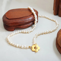 Beautiful Titanium Steel Pearl Flower Necklace for Women