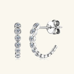 Women's Inlaid Moissanite 925 Sterling Silver C-Hoop Earrings