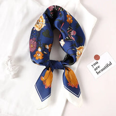 Luxury Brand Small Square Floral Silk Scarf for Women