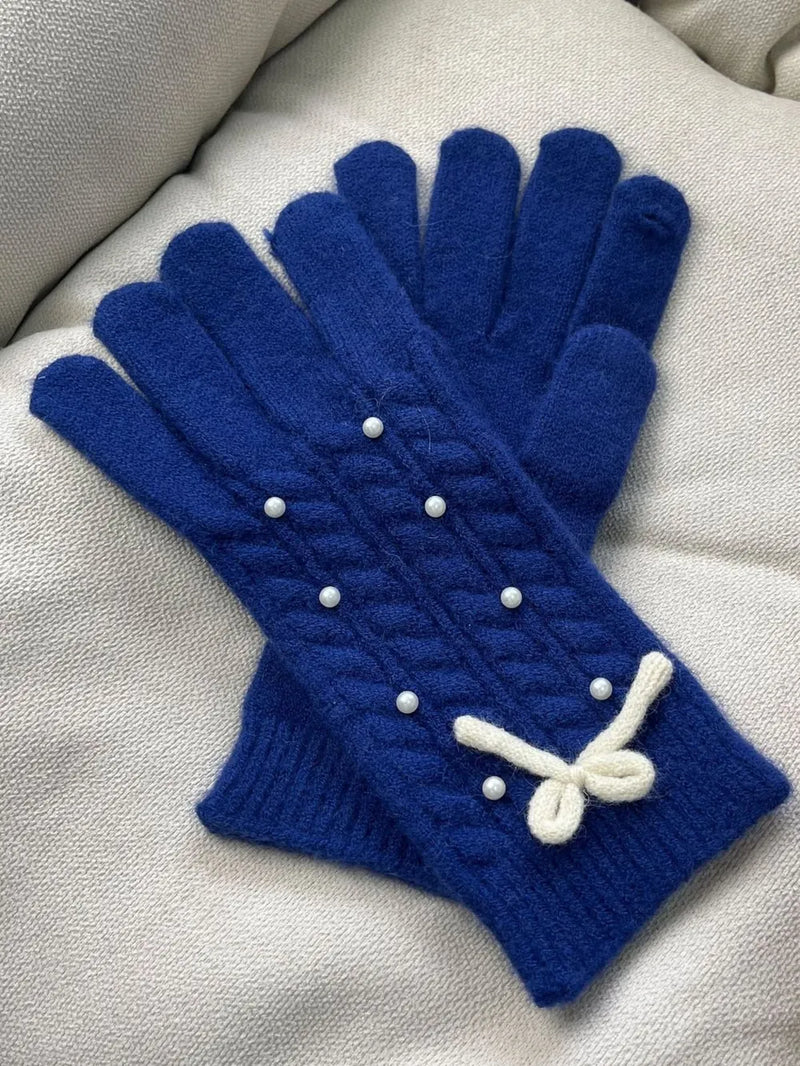 Women's Thermal Pearl Detail Bow Five-Finger Gloves