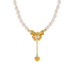 Women's Titanium Steel Freshwater Pearl Heart Necklace