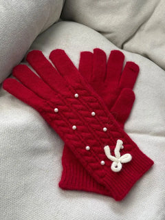 Women's Thermal Pearl Detail Bow Five-Finger Gloves