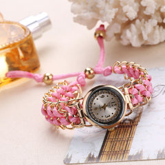 Women's Woven Retractable Rope Small Dial Quartz Watch with Diamond Inlay