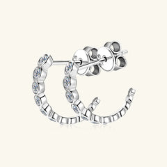Women's Inlaid Moissanite 925 Sterling Silver C-Hoop Earrings