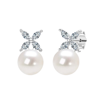 Fashionable Freshwater Pearl S925 Pure Silver Zircon Round Strong Light Bulb Earrings