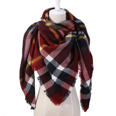Winter Triangle Shape Plaid Cashmere Scarf for Women