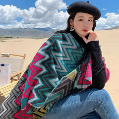 Women's Ethnic Style Cashmere Plaid Shawl