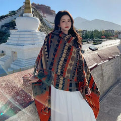 Women's Ethnic Style Cashmere Plaid Shawl