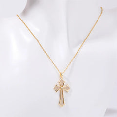 Stainless Steel Inlaid Zircon Cross Necklace for Women