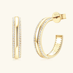 Luxury Women's 925 Sterling Silver Inlaid Moissanite C-Hoop Earrings