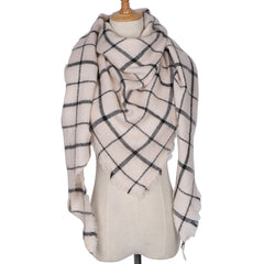 Winter Triangle Shape Plaid Cashmere Scarf for Women