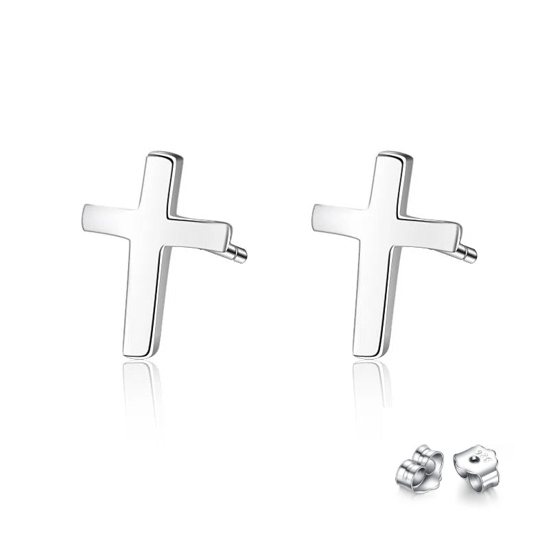 S925 Sterling Silver Fashionable Smooth Cross Earrings for Women