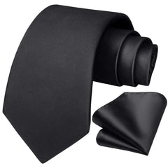 HISDERN Men's Solid Color Formal Satin Necktie and Pocket Square Set