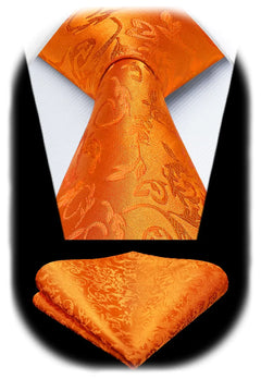 Men Floral Woven Classic 3.4" Formal Necktie Set with Pocket Square