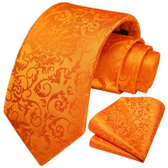 Men Floral Woven Classic 3.4" Formal Necktie Set with Pocket Square