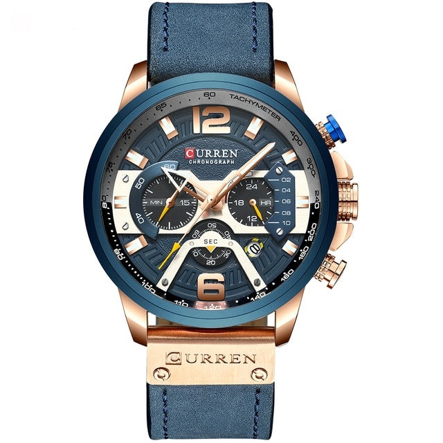 Military Leather Chronograph Wristwatch for Men