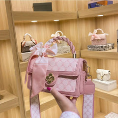 Classic Women's Stylish Printed Messenger Bag with Silk Scarf