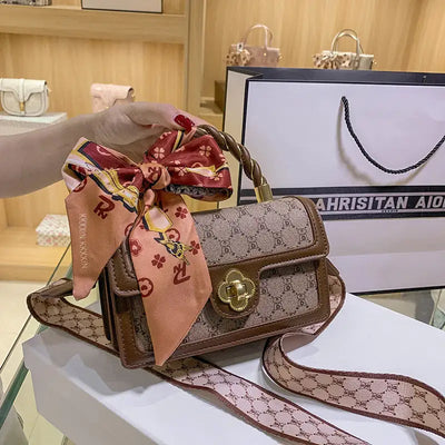 Classic Women's Stylish Printed Messenger Bag with Silk Scarf